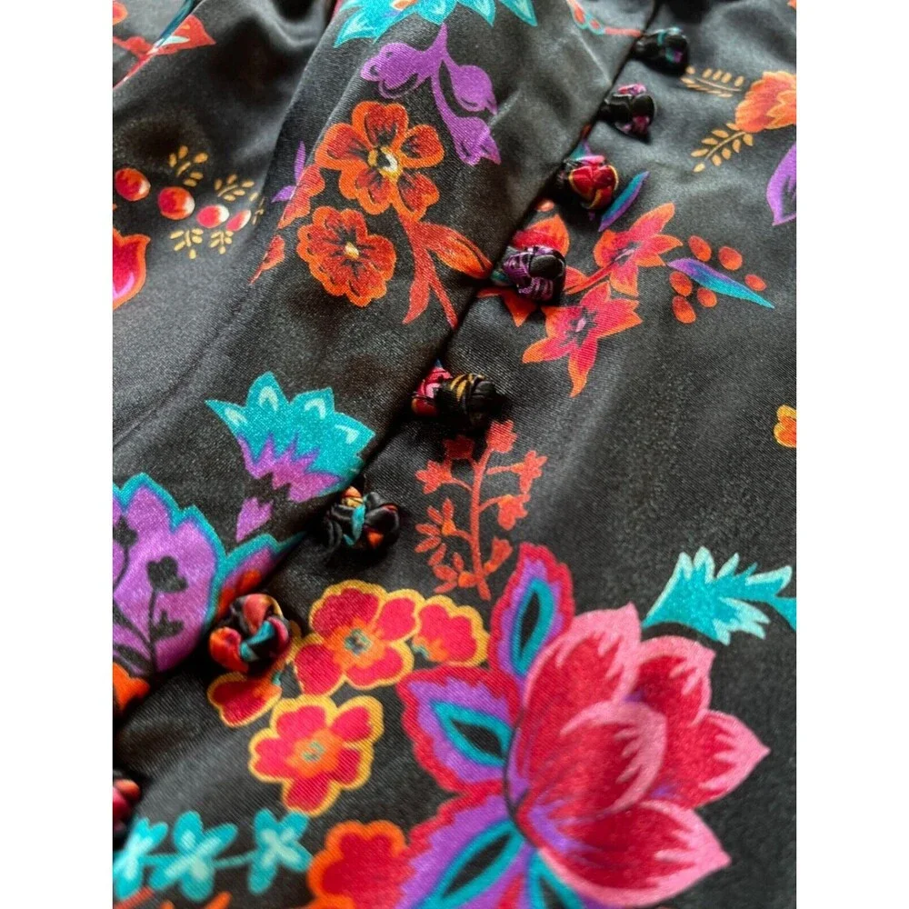 Vintage 90s Cacique Lingerie Negligee Romper Black‎ Floral Sleepwear Sexy L